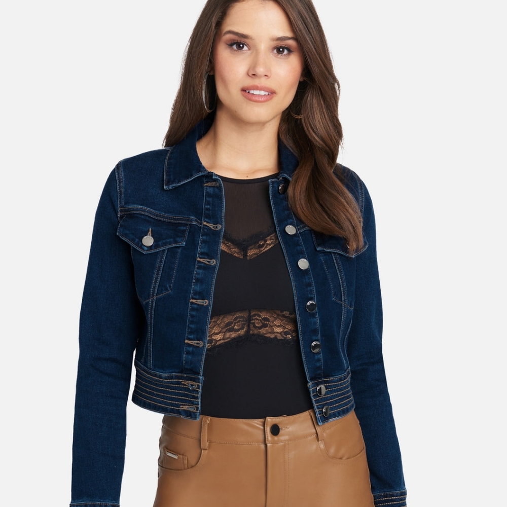 Bebe Multi Stich Cropped Demin Jacket